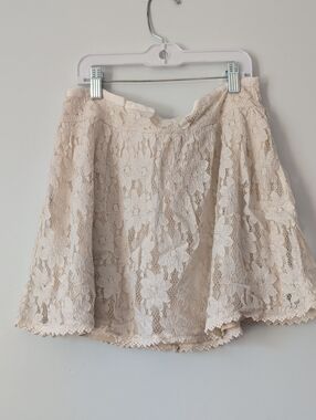 American Eagle Outfitters Floral Lace Skater Skirt — Beige